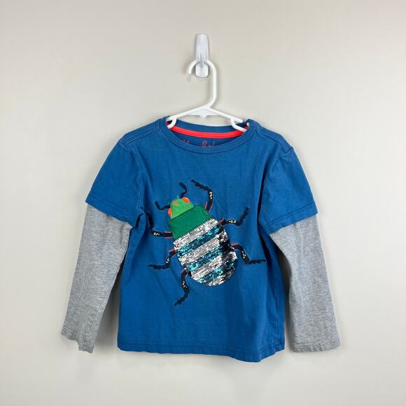 Mini Boden Sequin Flip Applique Mock Sleeve Insect Tee Shirt 6-7 - Picture 1 of 7